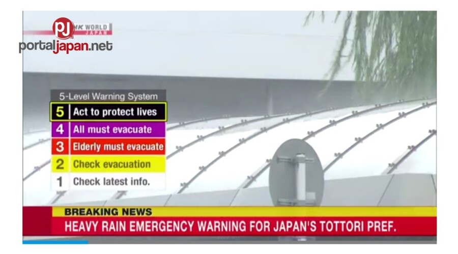 &nbspAng malakas na ulan na emergency na babala ay inilabas para sa kanlurang prefecture ng Tottori ng Japan